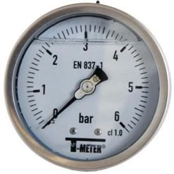 Manomètre TOUT Inox à Bain De Glycérine RADIAL Mâle 1/2" (15/21) - Ø100 - Pression 0 / 10 Bar - Sferaco