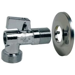 Vanne à Sphère équerre Laiton Chromé Machine à Laver M1/2" (15/21) Avec Rosace - Sortie M3/4" (20/27) - Sferaco