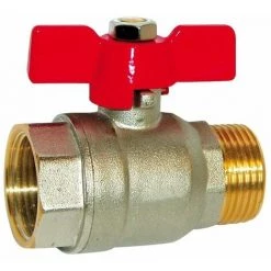 SFERACO Vanne Boisseau Sphérique - Laiton - Male Femelle - Poignée Papillon Rouge 26x34