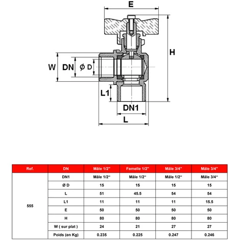 Vanne à Sphère Laiton équerre - Femelle 1/2" Mâle 1/2" - Manette Papillon Rouge - Sferaco 4 Vanne à Sphère Laiton équerre - Femelle 1/2" Mâle 1/2" - Manette Papillon Rouge - Sferaco – Image 2