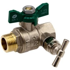 Vanne à Sphère NF PN25 Passage Intégral ACS Papillon Vert M/F à Purge 1/2''(15x21) SFERACO