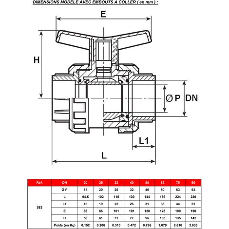 SFERACO Vanne à Sphère PVC-U PN16 - Raccord Ø63 - Passage Ø50 - à Coller - Manette Bleue 4 SFERACO Vanne à Sphère PVC-U PN16 - Raccord Ø63 - Passage Ø50 - à Coller - Manette Bleue – Image 2